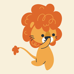 Cute kawaii lion in cartoon, flat, doodle, simple style. Design element for posters, postcards, greeting cards, wallpapers, children's clothes, fabrics, t-shirts, logos