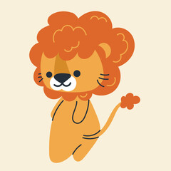 Cute kawaii lion in cartoon, flat, doodle, simple style. Design element for posters, postcards, greeting cards, wallpapers, children's clothes, fabrics, t-shirts, logos