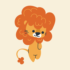 Cute kawaii lion in cartoon, flat, doodle, simple style. Design element for posters, postcards, greeting cards, wallpapers, children's clothes, fabrics, t-shirts, logos