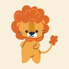 Cute kawaii lion in cartoon, flat, doodle, simple style. Design element for posters, postcards, greeting cards, wallpapers, children's clothes, fabrics, t-shirts, logos