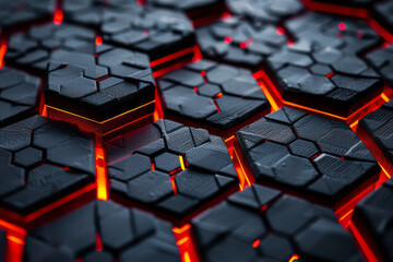 Obraz premium Sleek design featuring a hexagonal pattern with radiant red accents and a smooth blue surface,