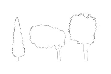 Set of trees. Line art. Vector icons.