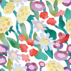Seamless floral pattern using applique technique. Seamless wallpaper with flat minimalistic flowers