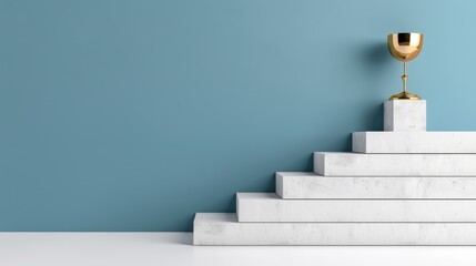 Business Success Staircase Leading to Trophy Flat Design