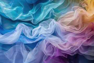 Obraz premium Vibrant rainbow-patterned fabric, ideal for creating eye-catching decorations or clothing, Layers of translucent color creating a sense of depth, AI generated