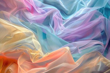 Obraz premium Brightly colored fabric featuring a rainbow design, great for adding a cheerful touch to any project, Layers of translucent color creating a sense of depth, AI generated