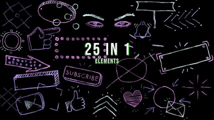 This stock motion graphics video pack includes 25 hand-drawn animated elements on a transparent alpha channel in a seamless loop for easy drag and drop. - Powered by Adobe