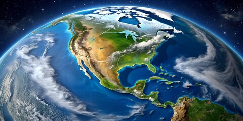 Planetary view of the American continent from Patagonia to Alaska Generative By AI