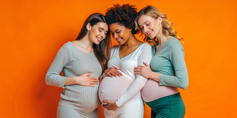 women sharing a joyful moment as one woman feels the pregnant belly of the other, capturing the excitement and anticipation of pregnancy