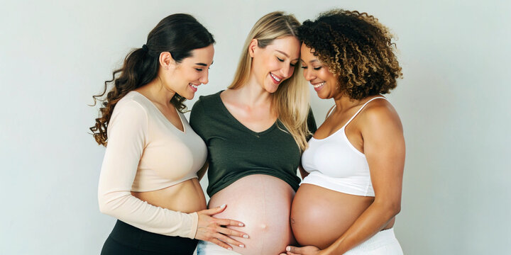 women sharing a joyful moment as one woman feels the pregnant belly of the other, capturing the excitement and anticipation of pregnancy