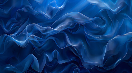 An electric blue satin cloth with purple waves creating a mesmerizing pattern, set against a dark, smoky background. A fluid piece of art