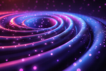 Obraz premium Futuristic abstract design featuring concentric circles with vibrant purple dotted patterns,