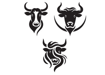 bull with head silhouette, buffalo cow ox bull head logo design, bull with horns vector, bull head vector, Angry bull head, cow head logo vector illustration