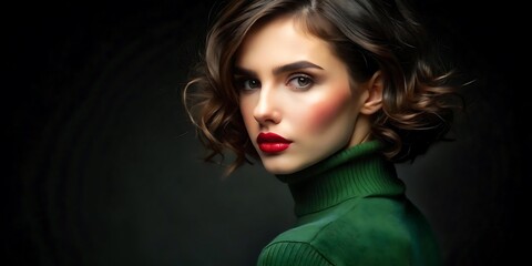 A close up portrait of a young woman with bob and wavy layers hairstyle