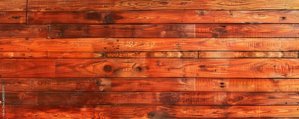 Wall mural Warm orange wooden floors used horizontally, creating a cheerful and inviting backdrop for website or wallpaper designs with room for creative text or graphics.