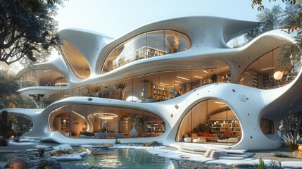 Obraz premium Modern University with Interactive Digital Campuses and Holographic Libraries