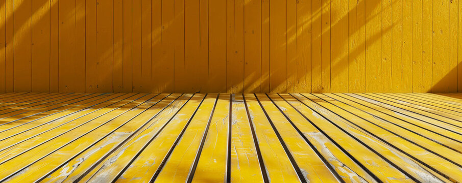 Bright yellow wooden floors backdrop, offering a cheerful and sunny atmosphere for your website or wallpaper designs with plenty of space for text or graphic elements.