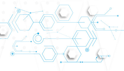 Geometric hexagon. Computer network concept.Vector white technology hexagon background.