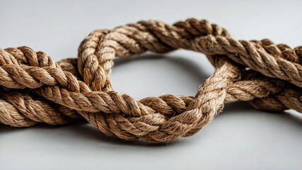 Fototapeta premium Close-up of a coiled beige rope on a white background