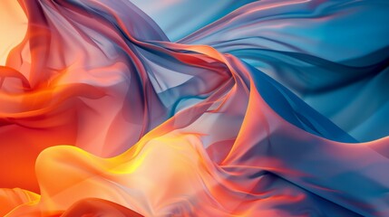 Naklejka premium Abstract background forming by blue and orange wavy silk fabric