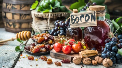 Products contain Boron on the table. Selective focus.