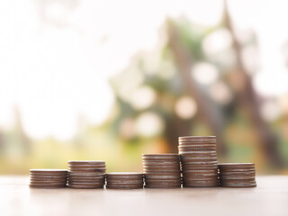Stack of coins. The concept of saving money, Financial, Investment and Business growing up.