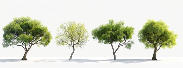 3D illustrations of serene green trees on transparent backgrounds