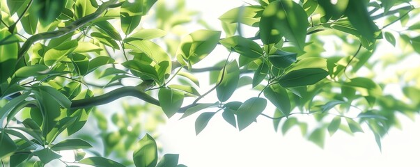 Transparent green tree branch leaves foreground 3D render
