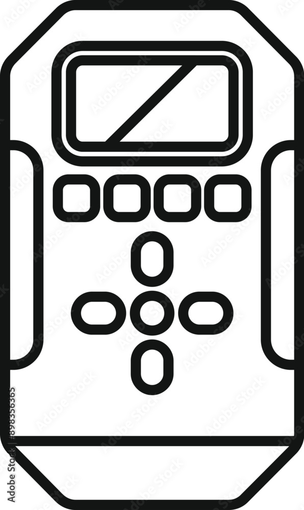 Poster outline icon of a remote control device with a display screen and buttons for controlling smart home