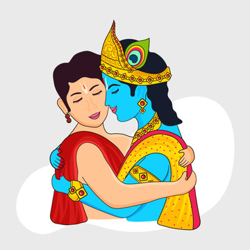 Divine Embrace : Krishna and Sudama in a Tender Moment. Krishna lovingly embracing Sudama or a Devotee Vector Illustrator for Janmashtami