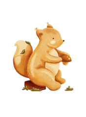 Watercolor cartoon fox with a mushroom