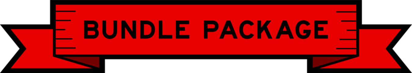 Ribbon label banner with word bundle package in red color on white background