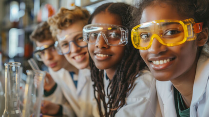 Students conduct chemistry experiments in lab
