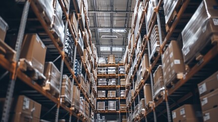 Industrial warehouse with shelves stocked with materials, representing inventory management