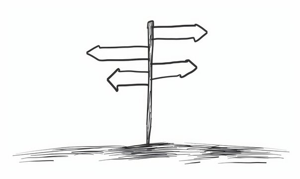 recommend clip art: One sign road arrow single illustration modern travel signpost post choice art. Continuous one line direction sign journey background board guidance information concept isolated on a white