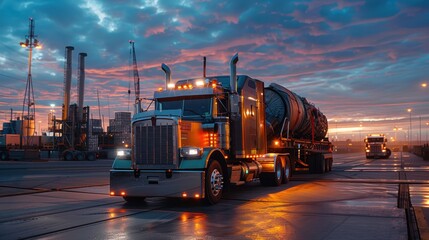 Heavy-duty truck transporting industrial goods, illustrating logistics and transportation