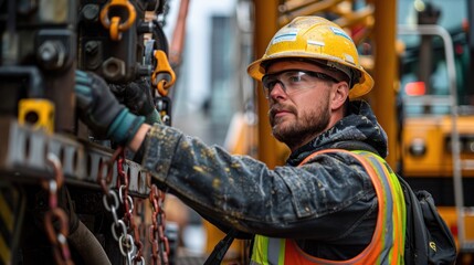 Construction worker operating a crane, showcasing heavy machinery in action