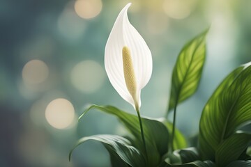 Obraz premium Peace lily flower bokeh background, AI Generated