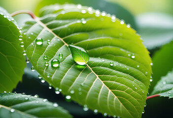 reducing icon green leaf water droplet symbolizing carbon footprint reduction high details high definition vibrant