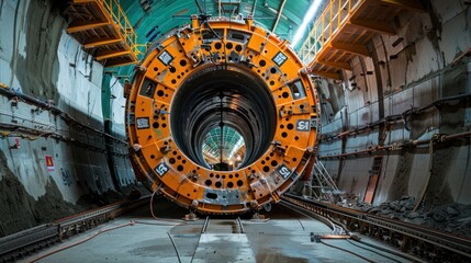 A tunnel boring machine in operation, illustrating the construction of underground infrastructure