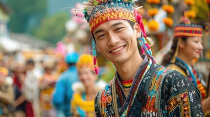 Fototapeta premium A traveler experiencing a cultural festival, immersing in the local traditions and festivities