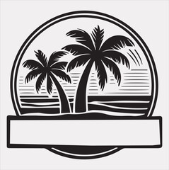 palm tree beach silhouette vector on a white background