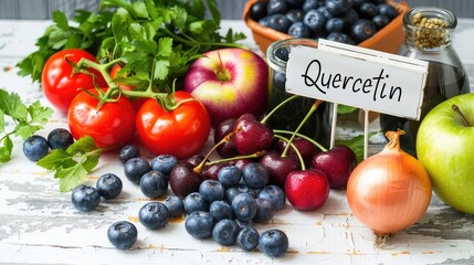 Food contains quercetin on the table. Selective focus.