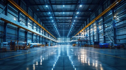 A satellite assembly facility, showcasing the aerospace industry's precision and technology