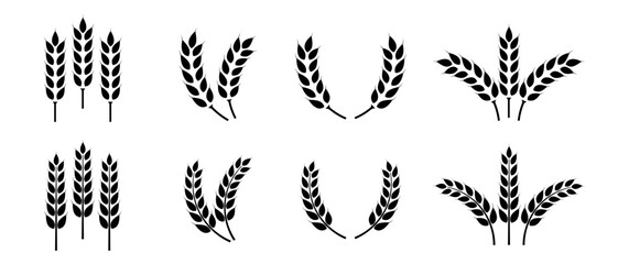 Wheat ears icon set. Wheat logo. Grain spikes set icons.Grain icon. Agriculture symbol. vector illustration