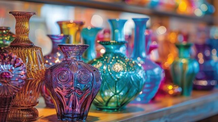 Fototapeta premium Colorful Glass Vases on a Shelf