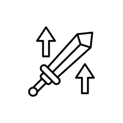 Level up sword outline icons, minimalist vector illustration ,simple transparent graphic element .Isolated on white background