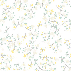 Vector seamless pattern with styled spring cherry blossoms