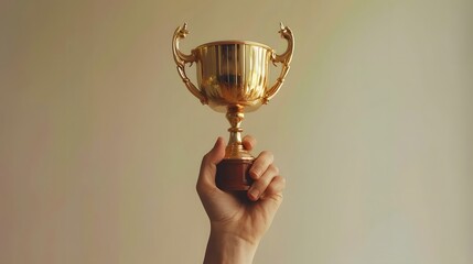 Hand Holding a Trophy: A hand holding a golden trophy, celebrating achievement and success.
