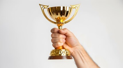 Hand Holding a Trophy: A hand holding a golden trophy, celebrating achievement and success.
